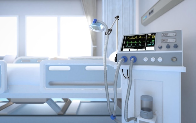 3d rendering hospital interior recovery inpatient room with bed ventilator machine 493806 14479